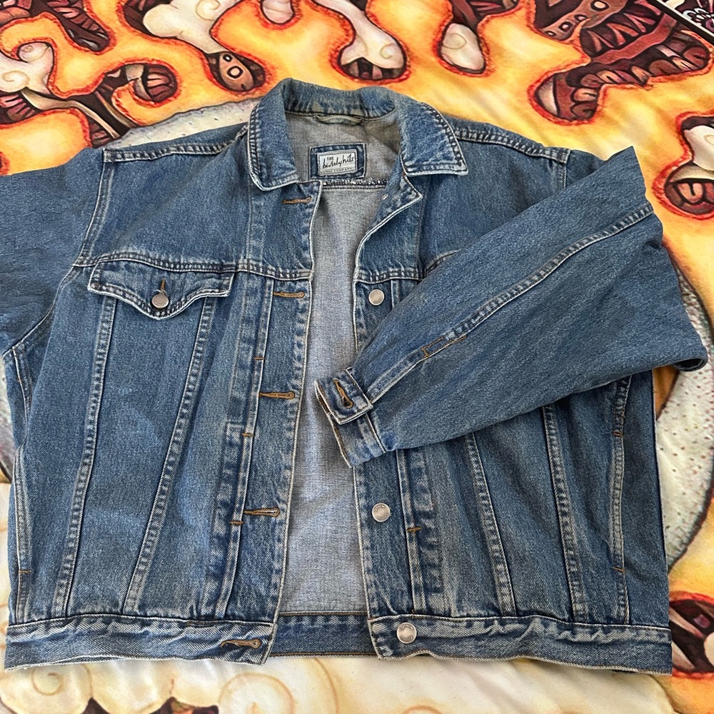 Blue Jean Jacket with Vintage Look and Contrast Stitching